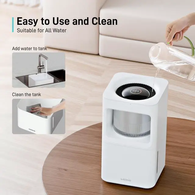 Alt view image 4 of 7 - Wooohoo 8L Ultra-Quiet Humidifier with Smart Control, Aromatherapy Function, Large 2.11-Gallon Water Tank, Touch & Remote Operation, 1-12 Hour Timer for Home, Bedroom, and Office Use