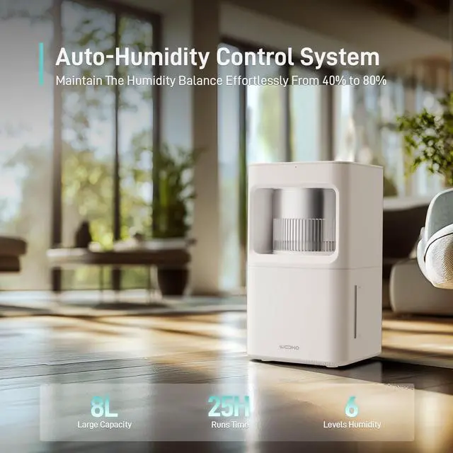 Alt view image 5 of 7 - Wooohoo 8L Ultra-Quiet Humidifier with Smart Control, Aromatherapy Function, Large 2.11-Gallon Water Tank, Touch & Remote Operation, 1-12 Hour Timer for Home, Bedroom, and Office Use