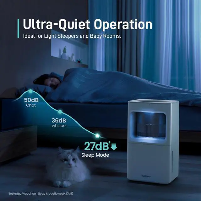 Alt view image 6 of 7 - Wooohoo 8L Ultra-Quiet Humidifier with Smart Control, Aromatherapy Function, Large 2.11-Gallon Water Tank, Touch & Remote Operation, 1-12 Hour Timer for Home, Bedroom, and Office Use