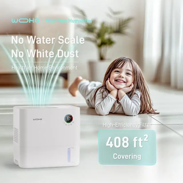 Alt view image 2 of 7 - Wooohoo 5L Ultra-Quiet Humidifier with Smart Humidity Control, Aromatherapy, 5-Level Adjustment, Touch & Remote Control, Perfect for Home, Bedroom, and Office (1.32 Gallon)