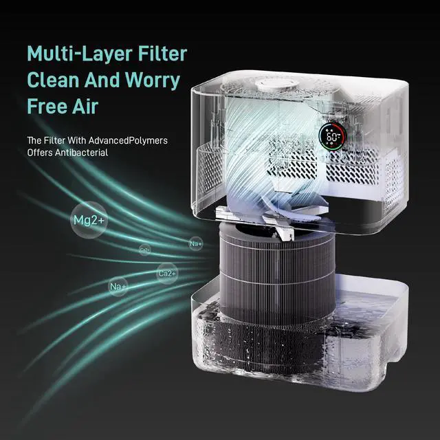 Alt view image 5 of 7 - Wooohoo 5L Ultra-Quiet Humidifier with Smart Humidity Control, Aromatherapy, 5-Level Adjustment, Touch & Remote Control, Perfect for Home, Bedroom, and Office (1.32 Gallon)