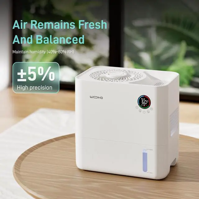 Alt view image 3 of 7 - Wooohoo 5L Ultra-Quiet Humidifier with Smart Humidity Control, Aromatherapy, 5-Level Adjustment, Touch & Remote Control, Perfect for Home, Bedroom, and Office (1.32 Gallon)