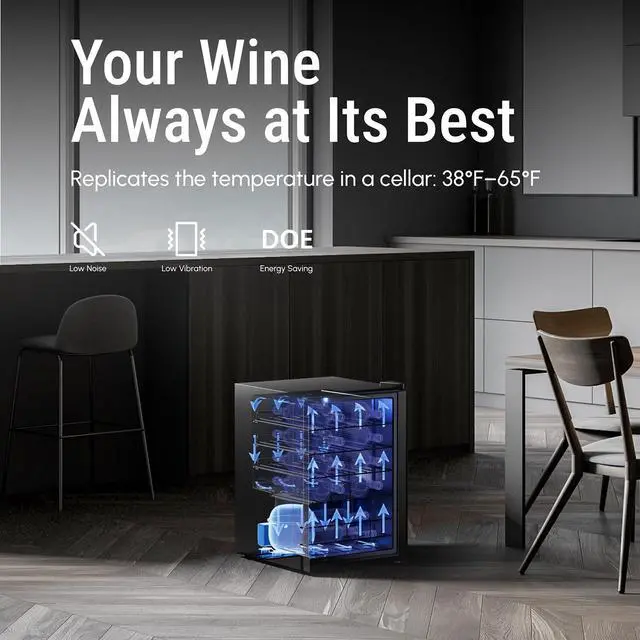 Alt view image 3 of 7 - Yeego 20-Bottle Wine Cooler (2.19 cu.ft)  Freestanding Refrigerator with Digital Temperature Control, UV-Resistant Glass Door & Quiet Cooling for Home, Dorm, and Bar Storage