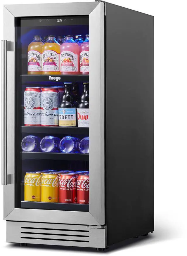 Main image of Yeego Energy-Efficient Beverage Cooler - R600a Eco Cooling & Stainless Steel Anti-UV Door
Blue LED Lighting + Reversible Door | 3.1 Cu.Ft Compact Fridge for Kitchen/Office
