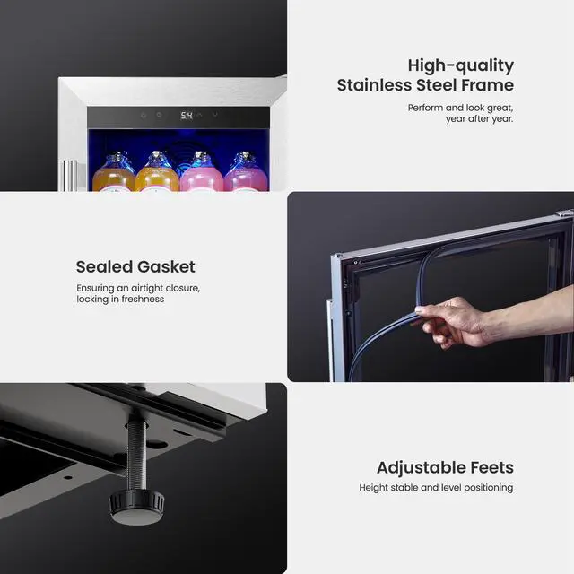 Alt view image 3 of 7 - Yeego Energy-Efficient Beverage Cooler - R600a Eco Cooling & Stainless Steel Anti-UV Door
Blue LED Lighting + Reversible Door | 3.1 Cu.Ft Compact Fridge for Kitchen/Office