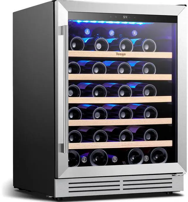 Main image of Yeego 23.4 Inch Wine and Beverage Refrigerator - 47 Bottle Capacity with Blue LED Light, Single Zone Glass Door, Built-in or Freestanding for Home/Kitchen/Bar (5.12 cu.ft)