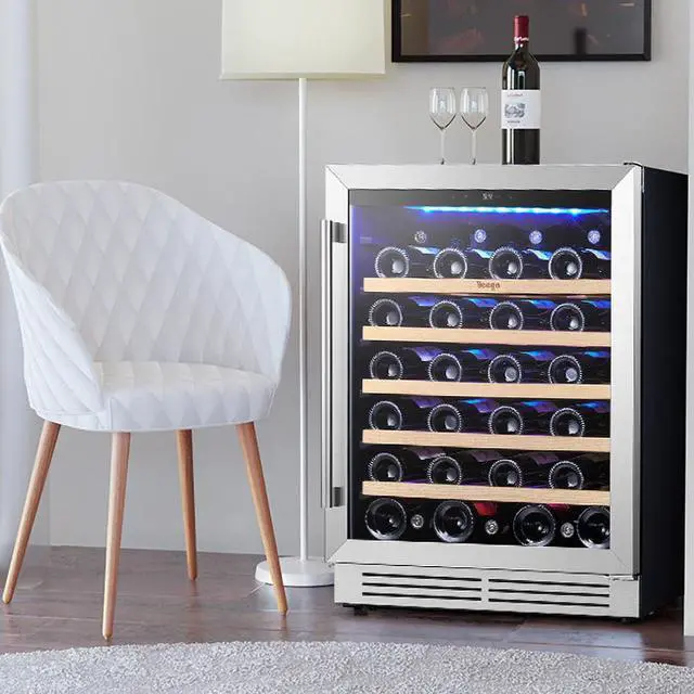 Alt view image 2 of 7 - Yeego 23.4 Inch Wine and Beverage Refrigerator - 47 Bottle Capacity with Blue LED Light, Single Zone Glass Door, Built-in or Freestanding for Home/Kitchen/Bar (5.12 cu.ft)