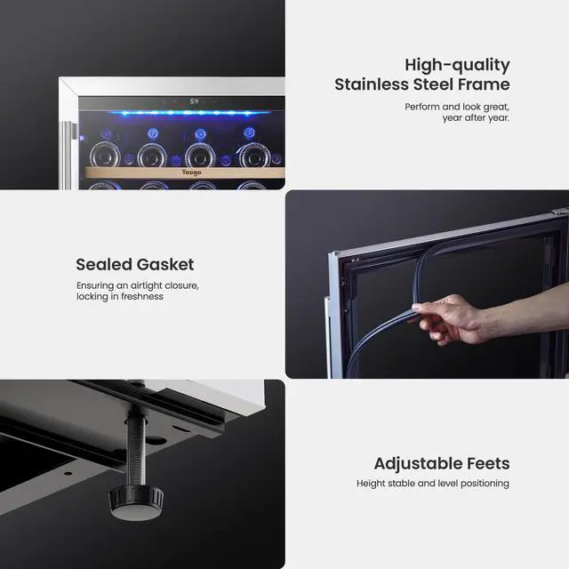 Alt view image 3 of 7 - Yeego 23.4 Inch Wine and Beverage Refrigerator - 47 Bottle Capacity with Blue LED Light, Single Zone Glass Door, Built-in or Freestanding for Home/Kitchen/Bar (5.12 cu.ft)