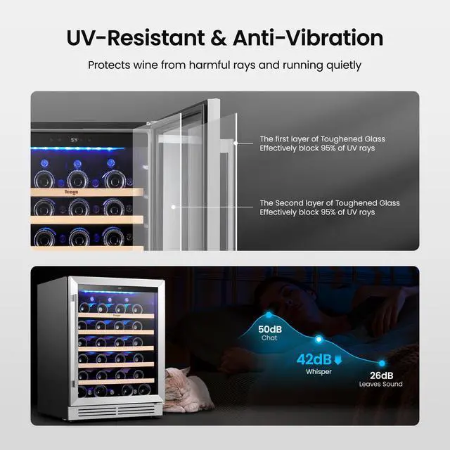 Alt view image 4 of 7 - Yeego 23.4 Inch Wine and Beverage Refrigerator - 47 Bottle Capacity with Blue LED Light, Single Zone Glass Door, Built-in or Freestanding for Home/Kitchen/Bar (5.12 cu.ft)