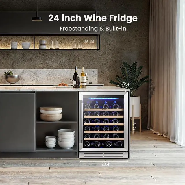 Alt view image 7 of 7 - Yeego 23.4 Inch Wine and Beverage Refrigerator - 47 Bottle Capacity with Blue LED Light, Single Zone Glass Door, Built-in or Freestanding for Home/Kitchen/Bar (5.12 cu.ft)