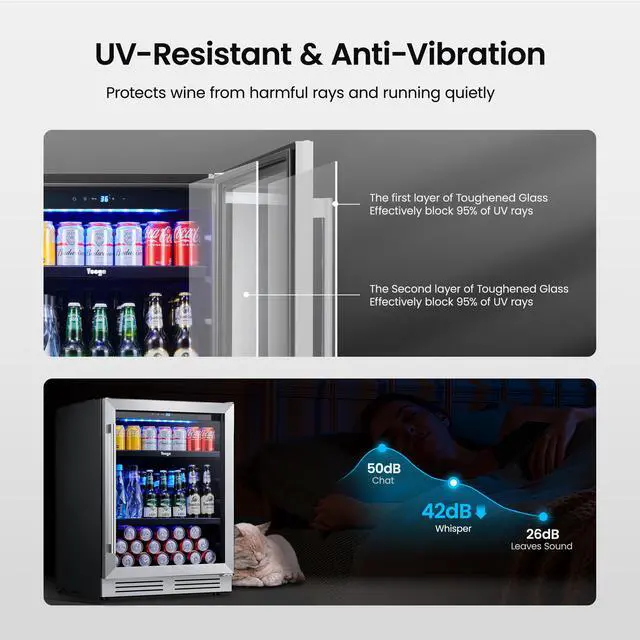 Alt view image 5 of 7 - Yeego 145L Beverage Cooler - 34-54°F Precision Cooling & Stainless Steel Design
Whisper-Quiet Operation | 140-Can Capacity & Auto Defrost for Home/Bar/Kitchen