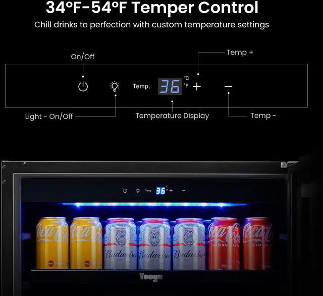 Alt view image 6 of 7 - Yeego 145L Beverage Cooler - 34-54°F Precision Cooling & Stainless Steel Design
Whisper-Quiet Operation | 140-Can Capacity & Auto Defrost for Home/Bar/Kitchen