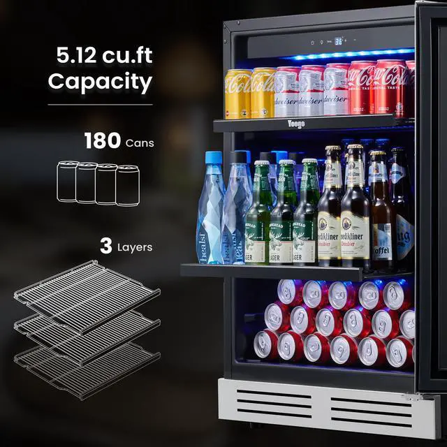 Alt view image 7 of 7 - Yeego 145L Beverage Cooler - 34-54°F Precision Cooling & Stainless Steel Design
Whisper-Quiet Operation | 140-Can Capacity & Auto Defrost for Home/Bar/Kitchen