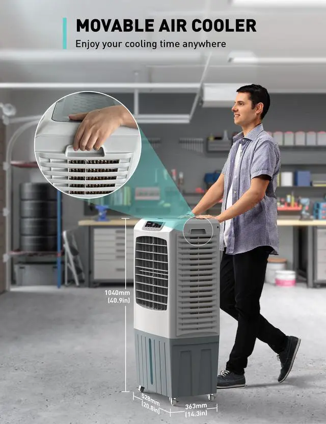Alt view image 7 of 7 - Zelngo ZG-17DN Evaporative Air Cooler & Cooling Fan - 40L Tank, Dual Ice-Crystal Technology, Remote Control, Ultra-Quiet 55dB, 24-Hour Timer - Energy-Efficient Air Conditioner Alternative for Home