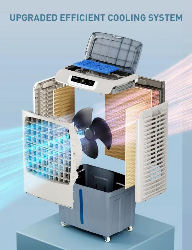 Alt view image 4 of 7 - Zelngo ZG-17DN Evaporative Air Cooler with Ice Boxes - 40L Large Capacity, 3 Wind Speeds, 100° Oscillation, 24-Hour Timer - Quiet Cooling Solution for Bedroom, Living Room, and Outdoor Use