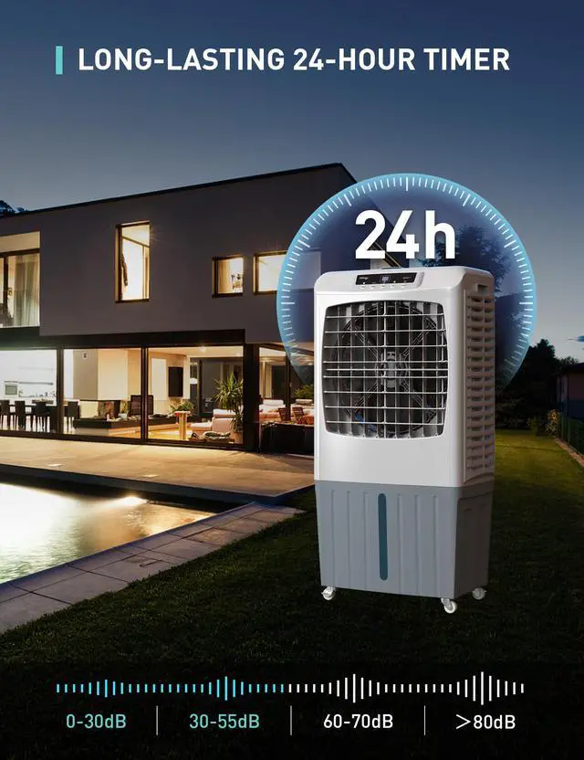 Alt view image 6 of 7 - Zelngo ZG-17DN Evaporative Air Cooler with Ice Boxes - 40L Large Capacity, 3 Wind Speeds, 100° Oscillation, 24-Hour Timer - Quiet Cooling Solution for Bedroom, Living Room, and Outdoor Use