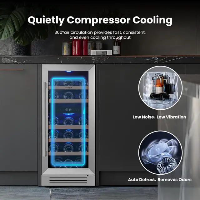 Alt view image 5 of 7 - Yeego 85L Wine Cooler & Energy-Efficient Wine Fridge - 28-Bottle Capacity, Compressor Cooling, Dual Temperature Control, Stainless Steel Door, Blue LED Lighting - Perfect for Home, Kitchen, or Bar
