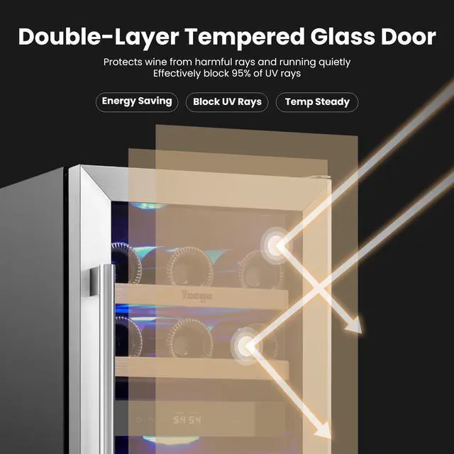 Alt view image 4 of 7 - Yeego 85L Wine Cooler & Wine Refrigerator with Compressor Cooling - 28-Bottle Capacity, Adjustable Temperature (40-65°F), Stainless Steel Door, Quiet Operation - Ideal for Home or Wine Cellar