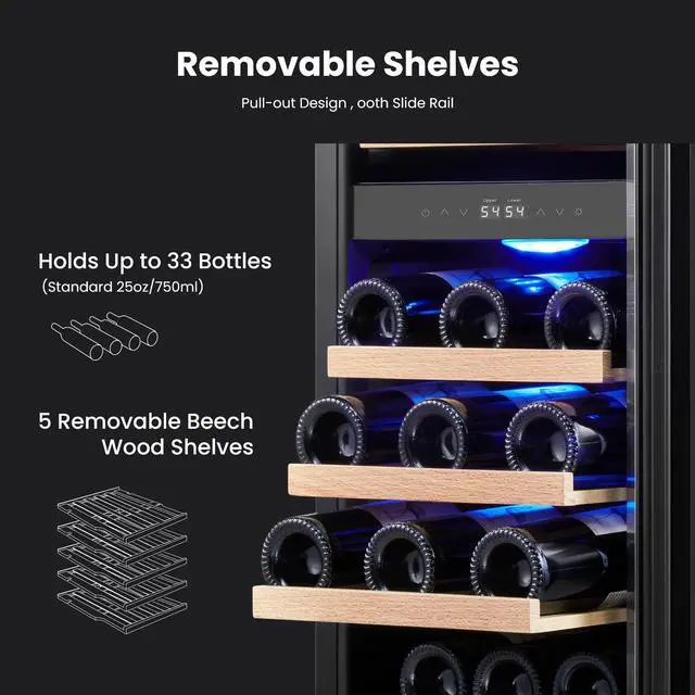 Alt view image 6 of 7 - Yeego 85L Wine Cooler & Wine Refrigerator with Compressor Cooling - 28-Bottle Capacity, Adjustable Temperature (40-65°F), Stainless Steel Door, Quiet Operation - Ideal for Home or Wine Cellar