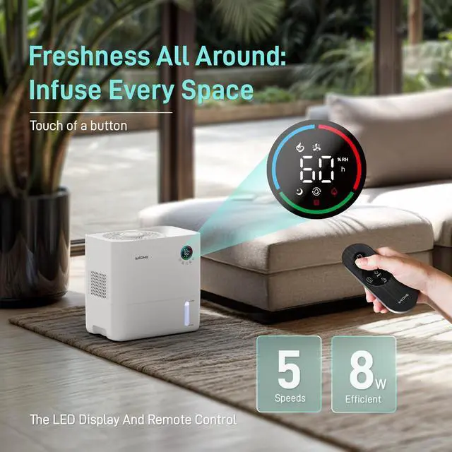 Alt view image 4 of 7 - Wooohoo 5L Mist-Free Humidifier with Aromatherapy Function and 12.5 Hours Continuous Humidification 5-Level Adjustment, Touch & Remote Control for Home, Office, and Nursery