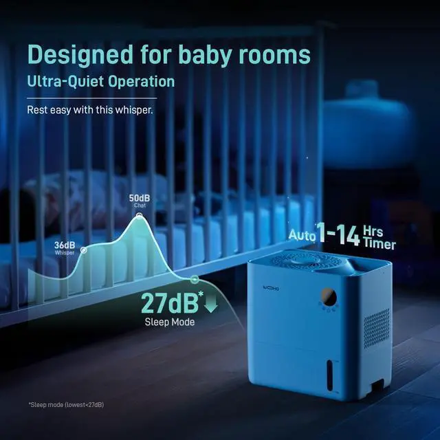 Alt view image 6 of 7 - Wooohoo Quiet 5L Mist-Free Humidifier with Aromatherapy 5-Level Adjustment, Touch & Remote Control Smart Humidity Control for Home, Office, and Nursery