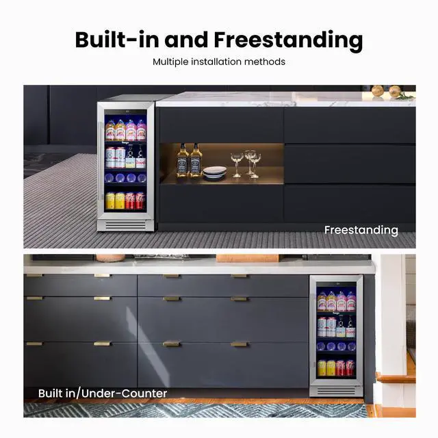Alt view image 2 of 7 - Yeego 85L Wine Cooler & Energy-Efficient Beverage Fridge with Blue LED Lighting  80-Can Storage, Quiet Operation, Auto Defrost  Stainless Steel Design for Kitchen, Bar, and Entertainment Areas