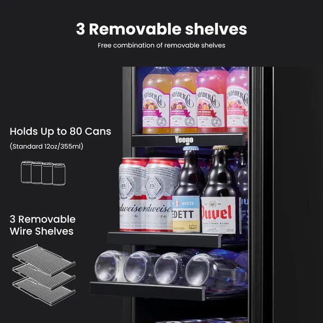 Alt view image 6 of 7 - Yeego 85L Compact Beverage Cooler & Energy-Efficient Wine Refrigerator  80-Can Capacity, Eco-Friendly R600a Cooling, Reversible Door  Ideal for Home, Office, or Small Cafes