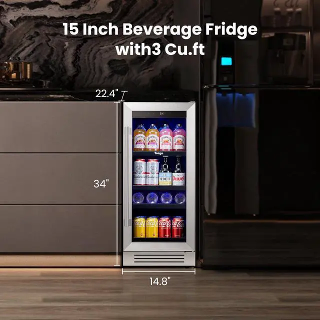 Alt view image 7 of 7 - Yeego 85L Beverage Refrigerator & Compact Wine Cooler - 80-Can Capacity, Stainless Steel Design, Compressor Cooling, 1-12°C Adjustable Temperature  Perfect for Home Bar, Kitchen, or Party Use