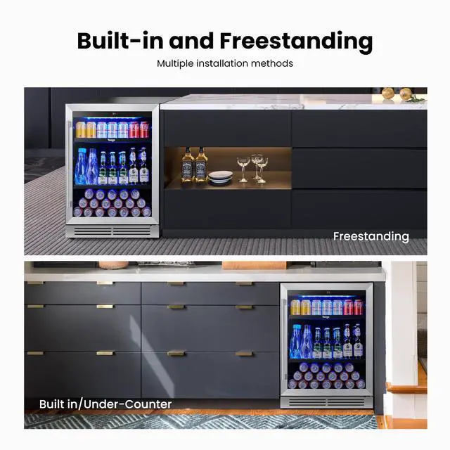 Alt view image 3 of 7 - Yeego 145L Beverage Cooler & Energy-Efficient Beverage Refrigerators  140-Can Capacity, Precise 1-12°C Cooling, Stainless Steel Door, Whisper-Quiet  Ideal for Home, Kitchen, or Party Use