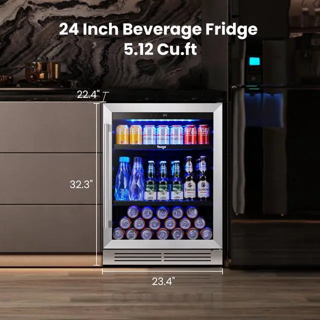 Alt view image 2 of 7 - Yeego 145L Stainless Steel Beverage Cooler &Energy-Efficient Beverage Fridge  140 Cans Capacity, R600a Eco-Cooling, Blue LED Lighting  Modern Design for Home Bar, Office, or Commercial Kitchens