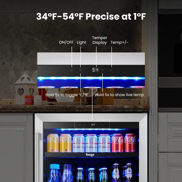 Alt view image 4 of 7 - Yeego 145L Stainless Steel Beverage Cooler &Energy-Efficient Beverage Fridge  140 Cans Capacity, R600a Eco-Cooling, Blue LED Lighting  Modern Design for Home Bar, Office, or Commercial Kitchens