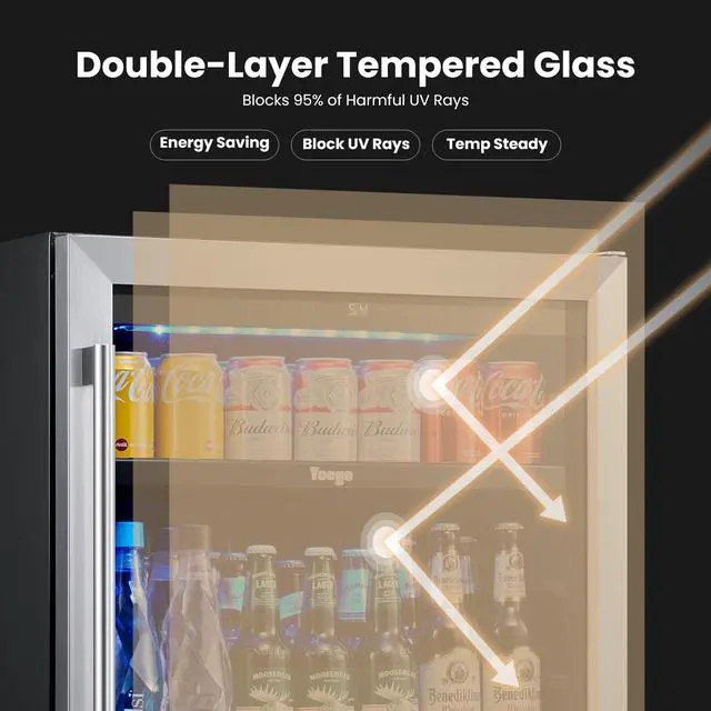 Alt view image 5 of 7 - Yeego 145L Stainless Steel Beverage Cooler &Energy-Efficient Beverage Fridge  140 Cans Capacity, R600a Eco-Cooling, Blue LED Lighting  Modern Design for Home Bar, Office, or Commercial Kitchens