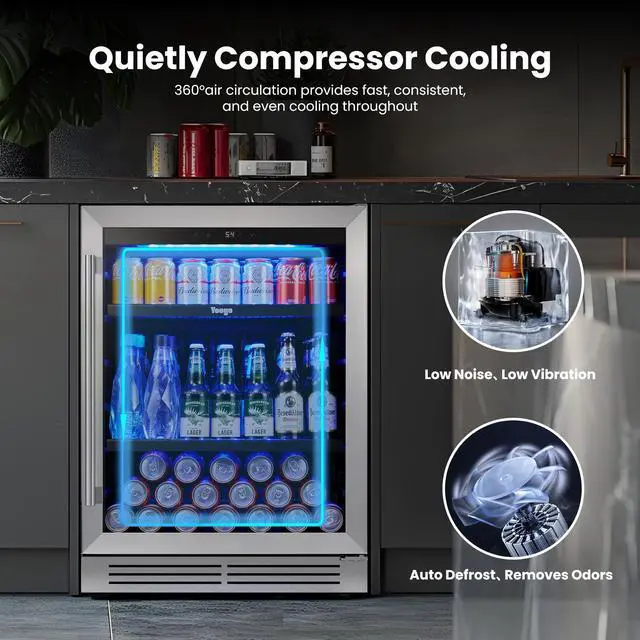 Alt view image 6 of 7 - Yeego 145L Stainless Steel Beverage Cooler &Energy-Efficient Beverage Fridge  140 Cans Capacity, R600a Eco-Cooling, Blue LED Lighting  Modern Design for Home Bar, Office, or Commercial Kitchens