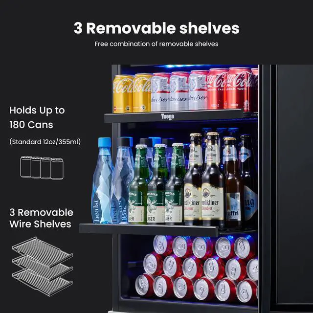 Alt view image 7 of 7 - Yeego 145L Stainless Steel Beverage Cooler &Energy-Efficient Beverage Fridge  140 Cans Capacity, R600a Eco-Cooling, Blue LED Lighting  Modern Design for Home Bar, Office, or Commercial Kitchens