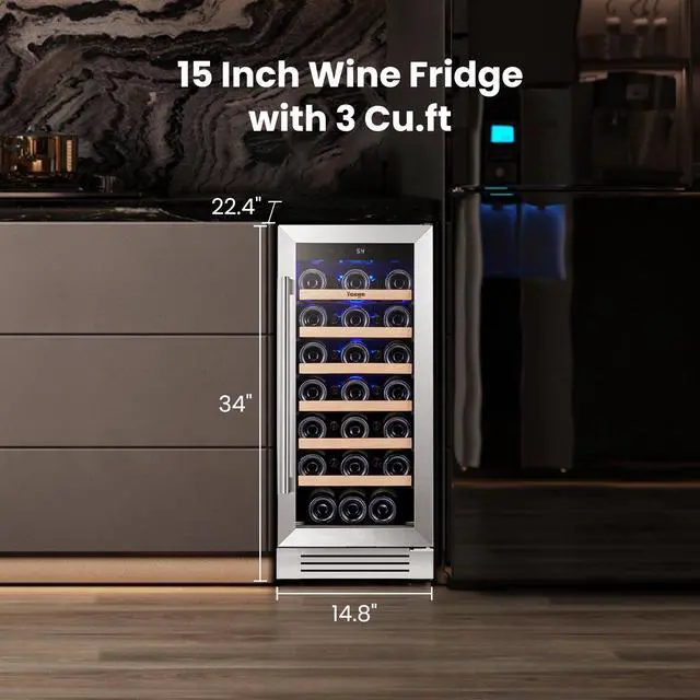 Alt view image 2 of 7 - Yeego Energy-Efficient Wine Fridge - R600a Eco Cooling & Stainless Steel Anti-UV Door Blue LED Lighting + Reversible Door | 3 Cu.Ft Compact Cooler with Auto Defrost for Party/Office