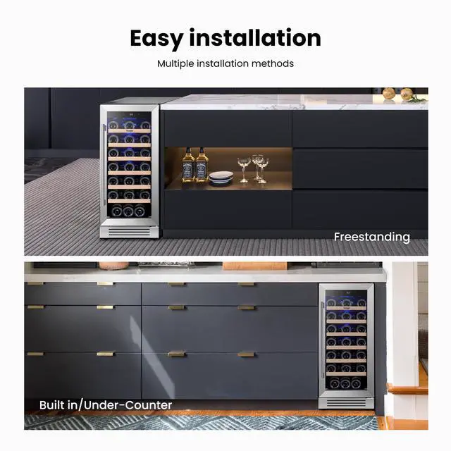 Alt view image 3 of 7 - Yeego 85L Energy-Efficient Wine Refrigerator & Compressor Wine Cooler - 33-Bottle Capacity, Precise Temperature Control (5-18°C), Stainless Steel Design, Quiet Operation - Perfect for Home or Kitchen