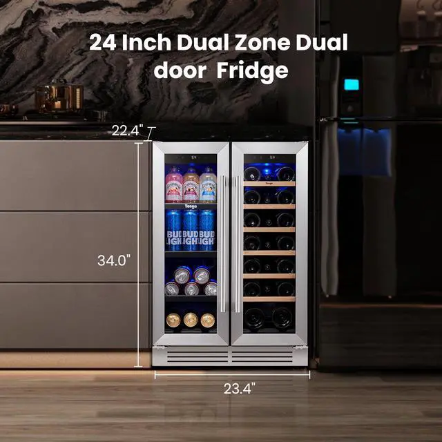 Alt view image 2 of 7 - Yeego Quiet Dual-Zone Beverage Refrigerator - 116L Compressor Cooling 36-72°F Temperature Control & Fingerprint-Resistant Stainless Steel Door | Perfect for Kitchen/Entertainment Spaces