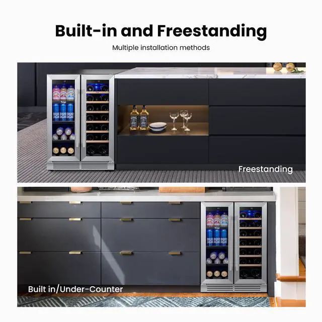 Alt view image 3 of 7 - Yeego Quiet Dual-Zone Beverage Refrigerator - 116L Compressor Cooling 36-72°F Temperature Control & Fingerprint-Resistant Stainless Steel Door | Perfect for Kitchen/Entertainment Spaces