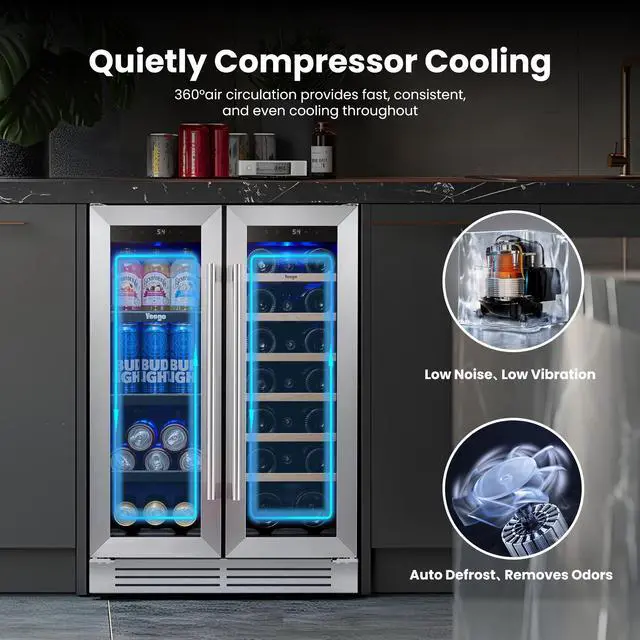 Alt view image 6 of 7 - Yeego Quiet Dual-Zone Beverage Refrigerator - 116L Compressor Cooling 36-72°F Temperature Control & Fingerprint-Resistant Stainless Steel Door | Perfect for Kitchen/Entertainment Spaces