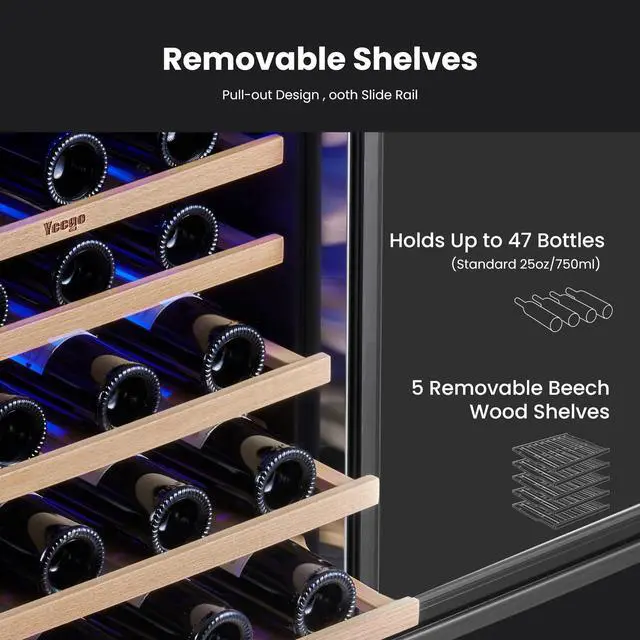 Alt view image 7 of 7 - Yeego Upgraded 24 Inch Wine Cooler - 47-Bottle Capacity & Dual-Zone 40-65°F Cooling Stainless Steel Door + Quiet Operation | Compressor Cooling for Home/Bar/Kitchen