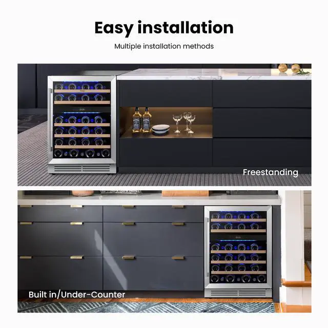Alt view image 3 of 7 - Yeego 145 L Wine Fridge & Energy-Efficient 24" Wine Cooler - 47-Bottle Capacity, Blue LED Lighting, Quiet Operation, Auto Defrost - Ideal for Home Bar, Office, or Commercial Use