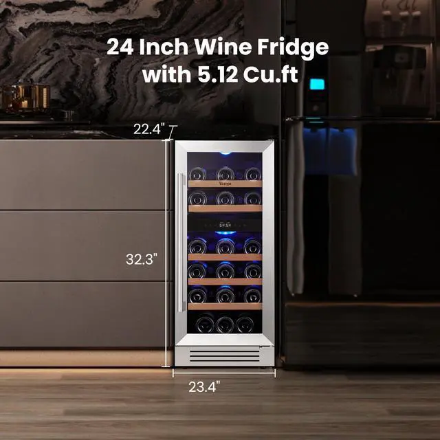 Alt view image 2 of 7 - Yeego Quiet Wine Refrigerator - 40-65°F Precision Control 28-Bottle Storage & Stainless Steel Door | Built-in/Freestanding Design for Home Bar