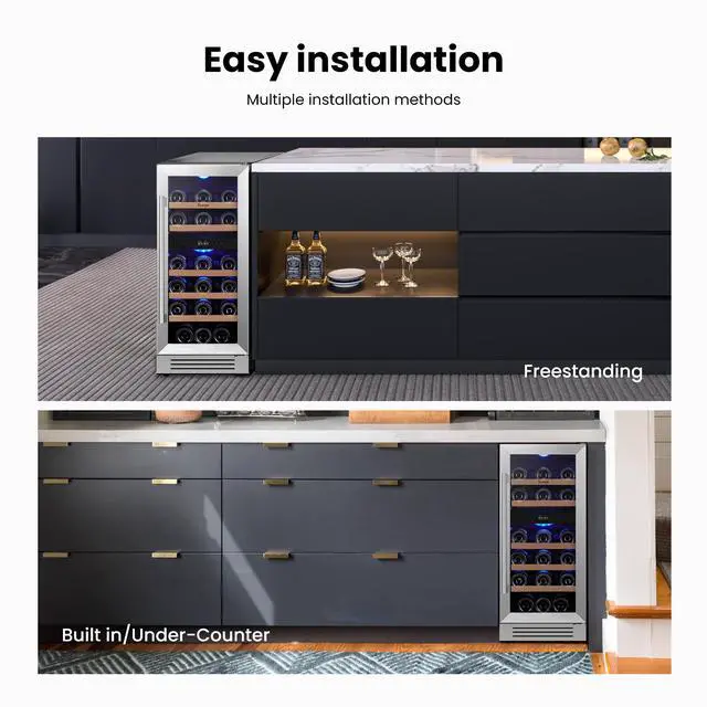 Alt view image 3 of 7 - Yeego Quiet Wine Refrigerator - 40-65°F Precision Control 28-Bottle Storage & Stainless Steel Door | Built-in/Freestanding Design for Home Bar