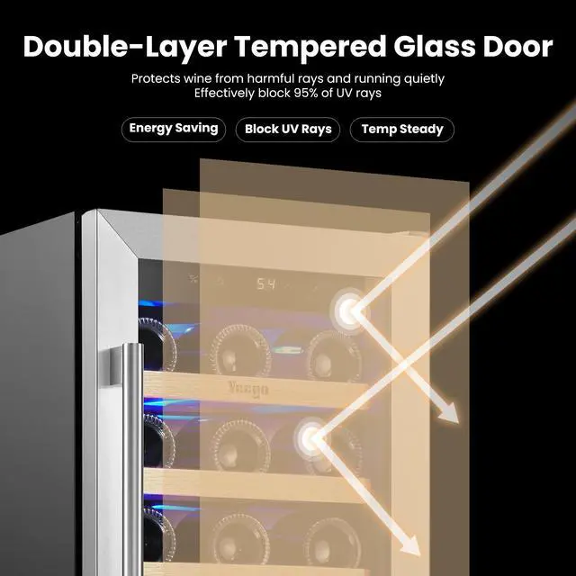 Alt view image 4 of 7 - Yeego 15 Compressor Wine Cooler & Energy-Efficient Wine Fridge - 33-Bottle Capacity, Single Zone Temperature Control Auto Defrost,40-65°F Fit For Home/Bar/Office