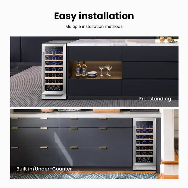 Alt view image 2 of 7 - Yeego 15 Compressor Wine Cooler & Energy-Efficient Wine Fridge - 33-Bottle Capacity, Single Zone Temperature Control Auto Defrost,40-65°F Fit For Home/Bar/Office
