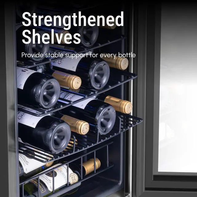 Alt view image 5 of 7 - Yeego 2.2 cu.ft Wine Cooler Refrigerator, Freestanding Compressor Wine Cellar, 20 Bottle Wine Fridge with Double-Pane Glass Door & Adjustable Shelves, 38-65°F Temp Control for Red and White, Champagne