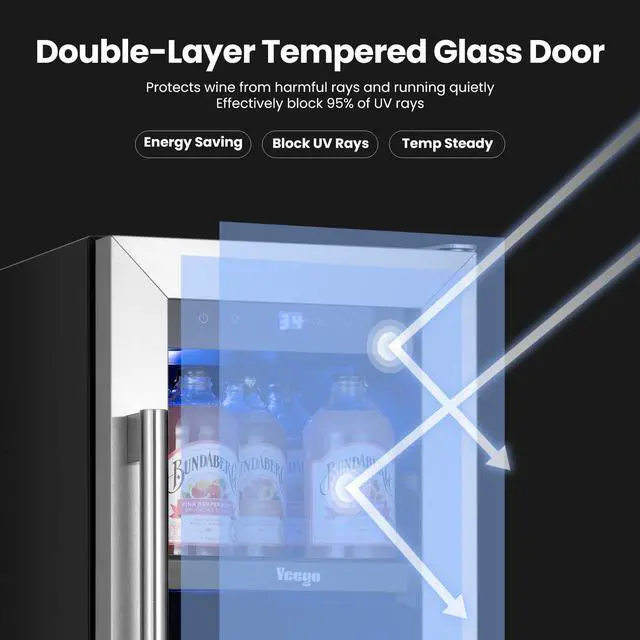 Alt view image 6 of 7 - Yeego 12 Inch Beverage Refrigerator Cooler - 60 Can Mini Fridge with Double-Layer Tempered Glass Door, Adjustable Shelves, 34-54°F Digital Temp Control for Beer Soda Water Wine, Built-in/Freestanding