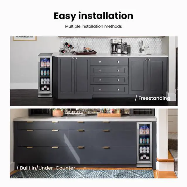 Alt view image 7 of 7 - Yeego 12 Inch Beverage Refrigerator Cooler - 60 Can Mini Fridge with Double-Layer Tempered Glass Door, Adjustable Shelves, 34-54°F Digital Temp Control for Beer Soda Water Wine, Built-in/Freestanding