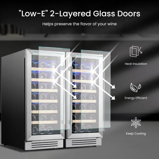 Alt view image 5 of 7 - Yeego 30 Inch Wine Fridge Bundle, 2 Sets of 15 Inch Dual Zone Wine Cooler, Holds 66 Bottles, Adjustable Shelves, Glass Door, 4065°F Digital Temperature Control, Built in or Freestanding Installation