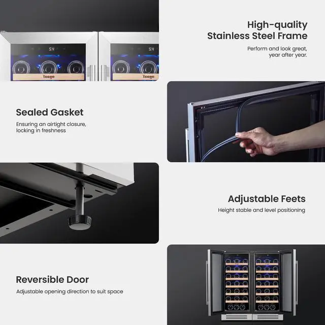 Alt view image 7 of 7 - Yeego 30 Inch Wine Fridge Bundle, 2 Sets of 15 Inch Dual Zone Wine Cooler, Holds 66 Bottles, Adjustable Shelves, Glass Door, 4065°F Digital Temperature Control, Built in or Freestanding Installation